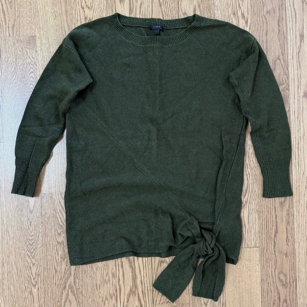 J. Crew Warm Green Sweater with Tie Accent